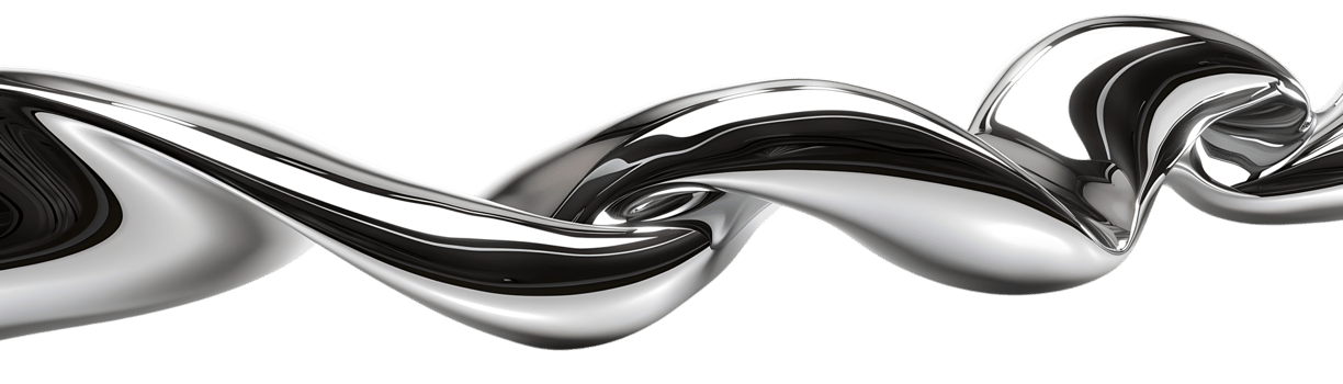 Metallic Liquid Waving and Flowing on a Transparent Background, Abstract Chrome Sculpture with Reflective Surface png