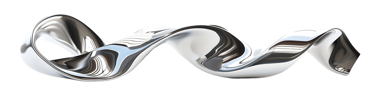 Abstract Metallic Sculpture with a Transparent Background, a Modern 3D Render of a Shiny Chrome Wave png