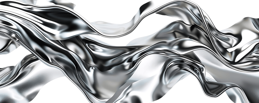 Silver Fabric Waves Flowing with a Transparent Background, a Liquid Metal Abstraction png