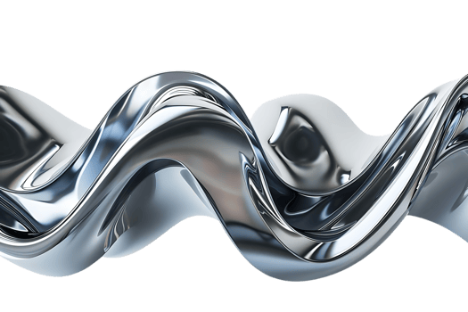 Abstract Metallic Wave Abstract Art with a Transparent Background, Shiny Chrome 3D Rendering png