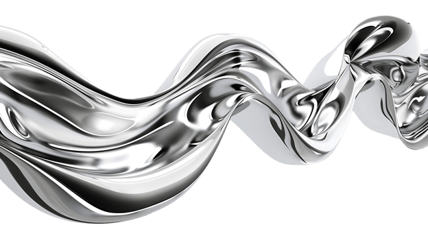Silver Liquid Waves Flowing on a Transparent Background, Shiny Metallic Abstract Art with Reflections, 3D Rendered Graphic Design png