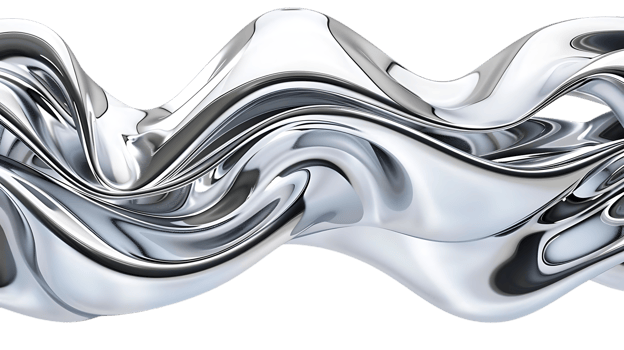 Abstract Silver Fluid Waving, Glossy Metal Surface with a Transparent Background png