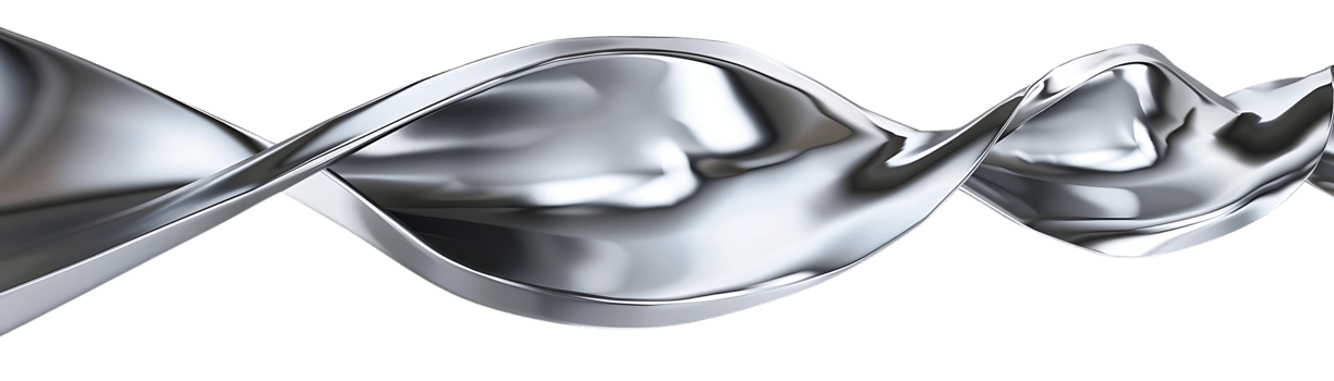 Silver Metal Swirls with a Transparent Background A 3D Render of a Shiny, Smooth Surface with Depth and Movement. png