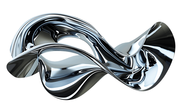 Abstract Chrome Sculpture with a Transparent Background, Shimmering and Smooth Metal Design, Modern Art png