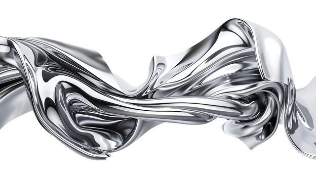 Silver Metal Fabric Waves Flowing on a Transparent Background png