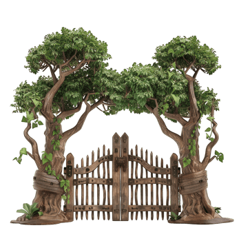 Door through two trees transparent png