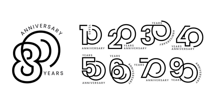 set anniversary 10 to 90 years anniversary vector