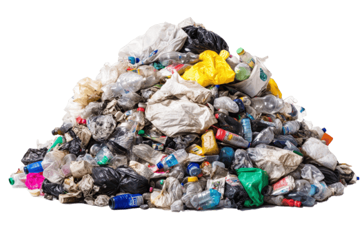 Pile of garbage with waste, plastic bottles and junk png