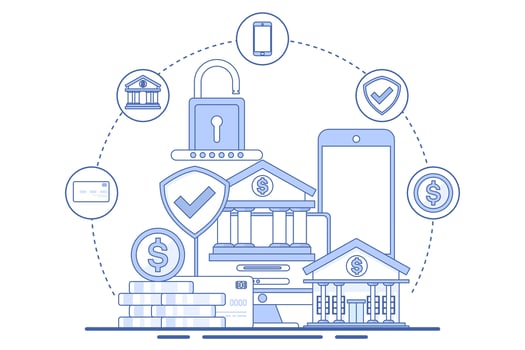 Concept of online banking or saving money online, mobile bill payment, mobile wallet, start-up business project, online survey, business planning. flat illustration on background. vector