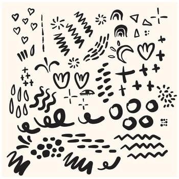 Hand drawn doodles, sketch drawing scribbles, various shapes elements set With illustration style doodle and line art vector