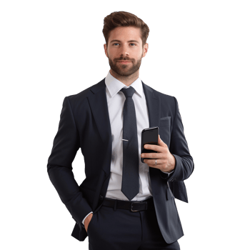 Professional Man in Black Suit Using Phone Isolated Design png