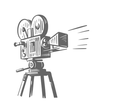 Movie Camera sketch. Classic old Drawing vector