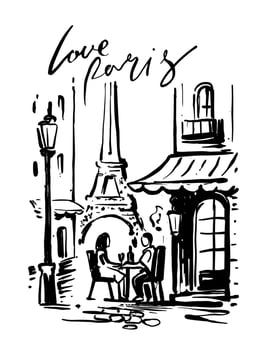 Street cafe in old town Raris sketch vector