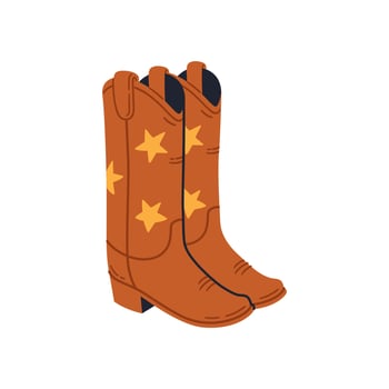 Cowgirl boots with stars print. Western and wild west theme. Hand drawn illustration isolated on white background. vector