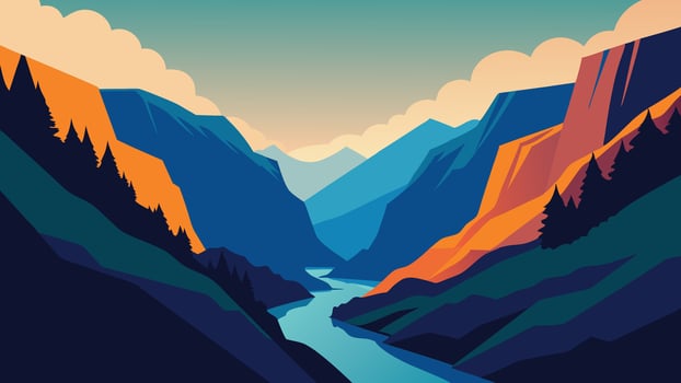 Colorful spring scene inside Goynuk canyon, located in District of Kemer, Antalya Province. Beautiful morning scenery in Turkey, Asia flat illustration vector