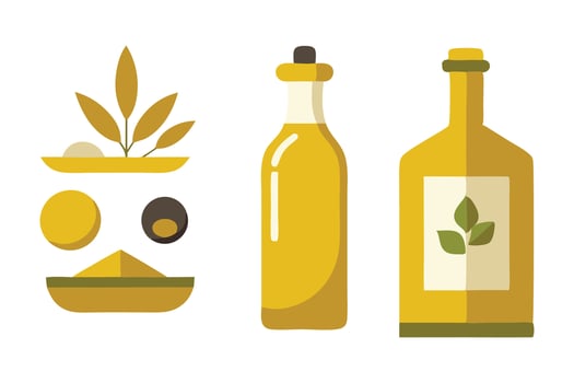 Bottle of olive oil, showcasing its rich golden color and elegant design illustration set on white background vector