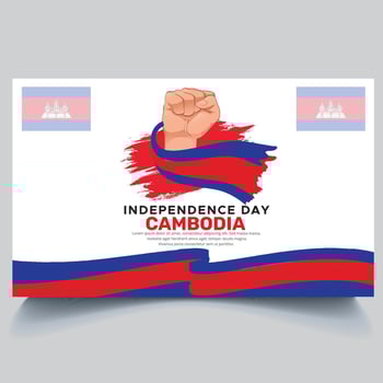 Happy Cambodia Independence Day Banner and hand flag design vector
