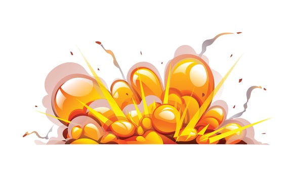 Dynamic bomb explosion with bright flames, particles and smoke. Cartoon illustration vector