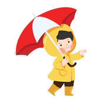 Small child with umbrella in raincoat vector