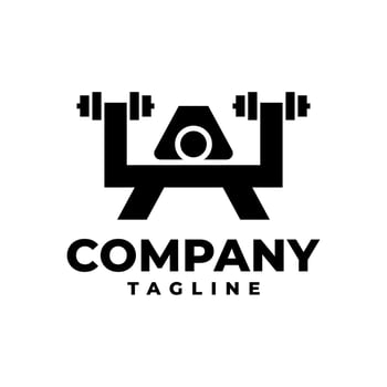 letter A forming a person lifting dumbbell or barbel for fitness center logo. gym sport logo. vector