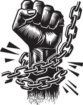 Empowering Black-and-White Fist with Chains Silhouette Art - Symbol of Resistance, Strength, and Breaking Free vector