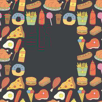 Fast food frame. Doodle fast food background vector