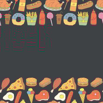 Fastfood frame. Doodle fastfood background vector