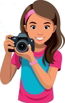 Young woman photographer taking a photo with her camera vector