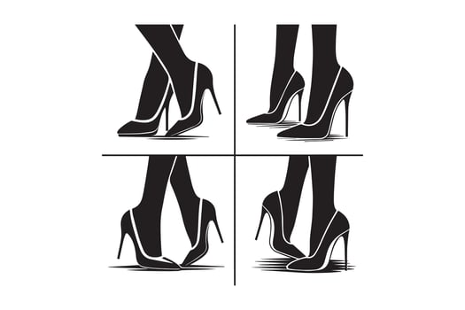 Four black and white images of high heels vector