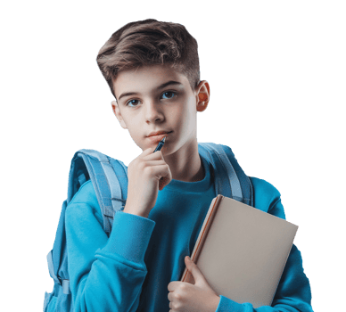 A boy with a backpack and a book png