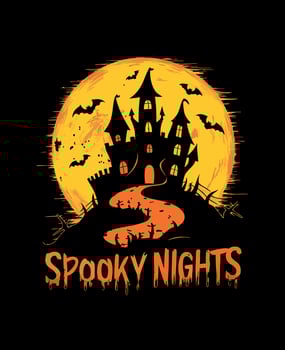 Spooky Nights Haunted Castle Silhouette with Halloween Bats vector