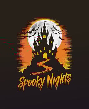 Halloween Night Design with Spooky Castle and Full Moon vector
