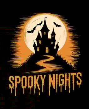 Dripping Halloween Text with Spooky Castle and Bats Illustration vector