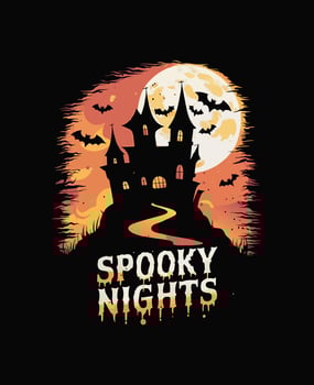 Halloween Spooky Nights with Dripping Text and Haunted Castle vector