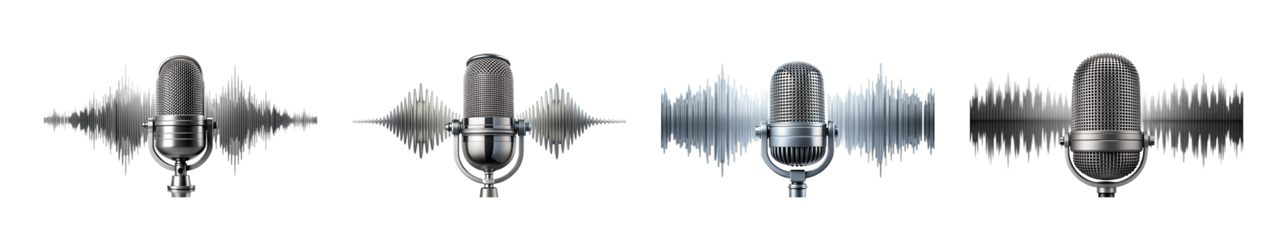 Set of vintage microphones with sound waves transparent png