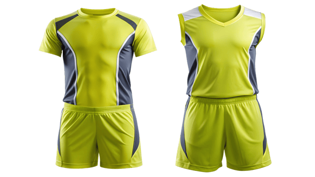Lime green and gray sports kit with shorts transparent png