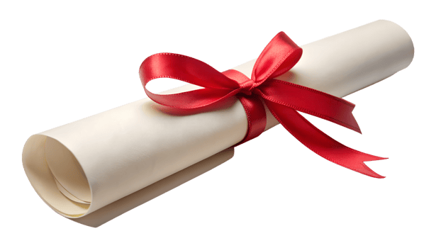 Graduation diploma scroll with red ribbon transparent png