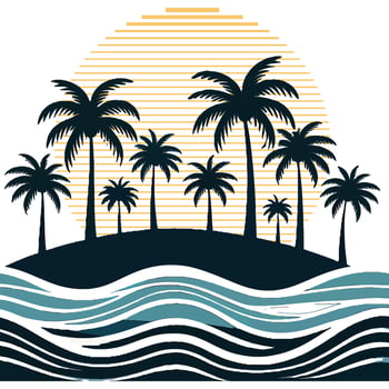 Palm tree silhouette design with sun behind. vector