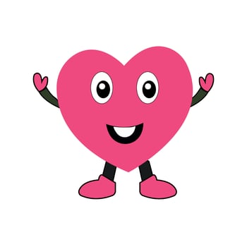 Pink Heart cartoon with hands and feet illustration vector