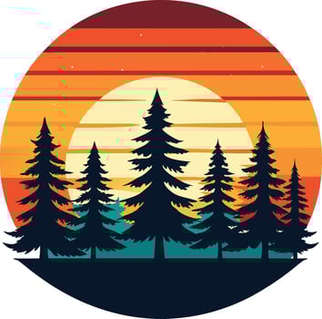 landscape with Christmas trees vintage logo in the circle detailed design vector