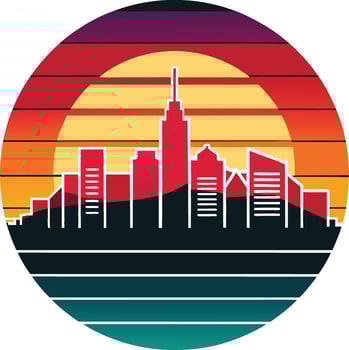 modern city skyline Tshirt Sticker of a retro inspired design vector