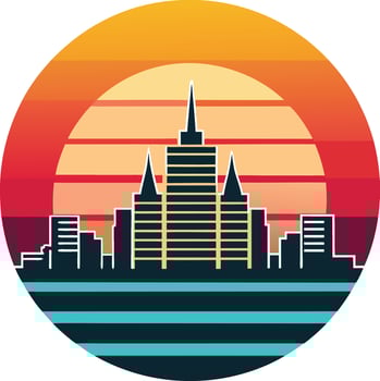 modern city skyline Tshirt Sticker of a retro inspired design vector