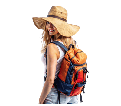 girl with hat and backpack png