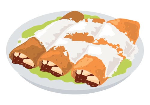 A plate of mexican food with a slice of cheese vector