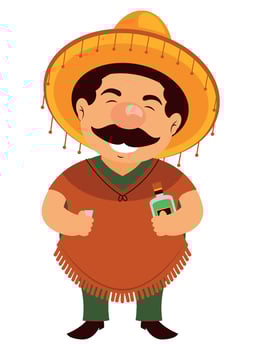 Mexican man with sombreno icon vector