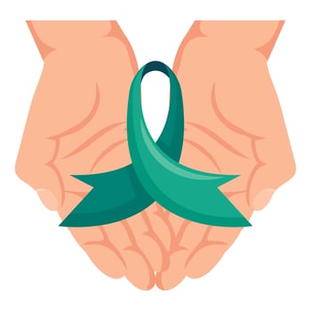 Hands holding green ribbon symbol vector