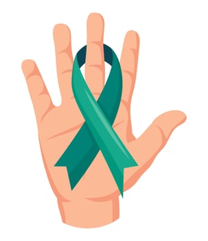 Hand with green ribbon on it, symbol of awareness vector