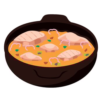 Chicken curry in a pan on a white background vector