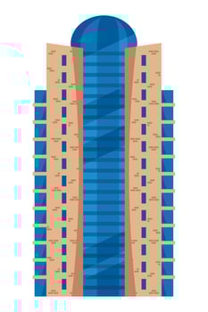 A building with a blue roof and windows vector