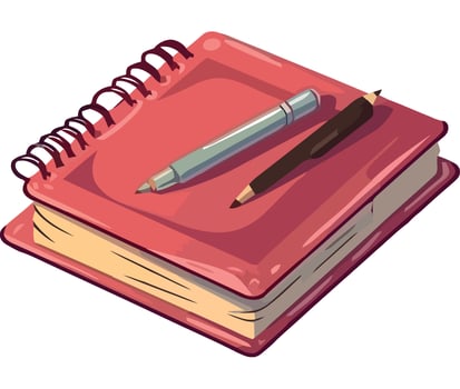 A notebook with a pen and pencil on top vector